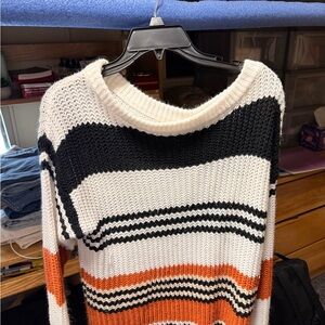Striped Black, White, and Orange Women's Sweater